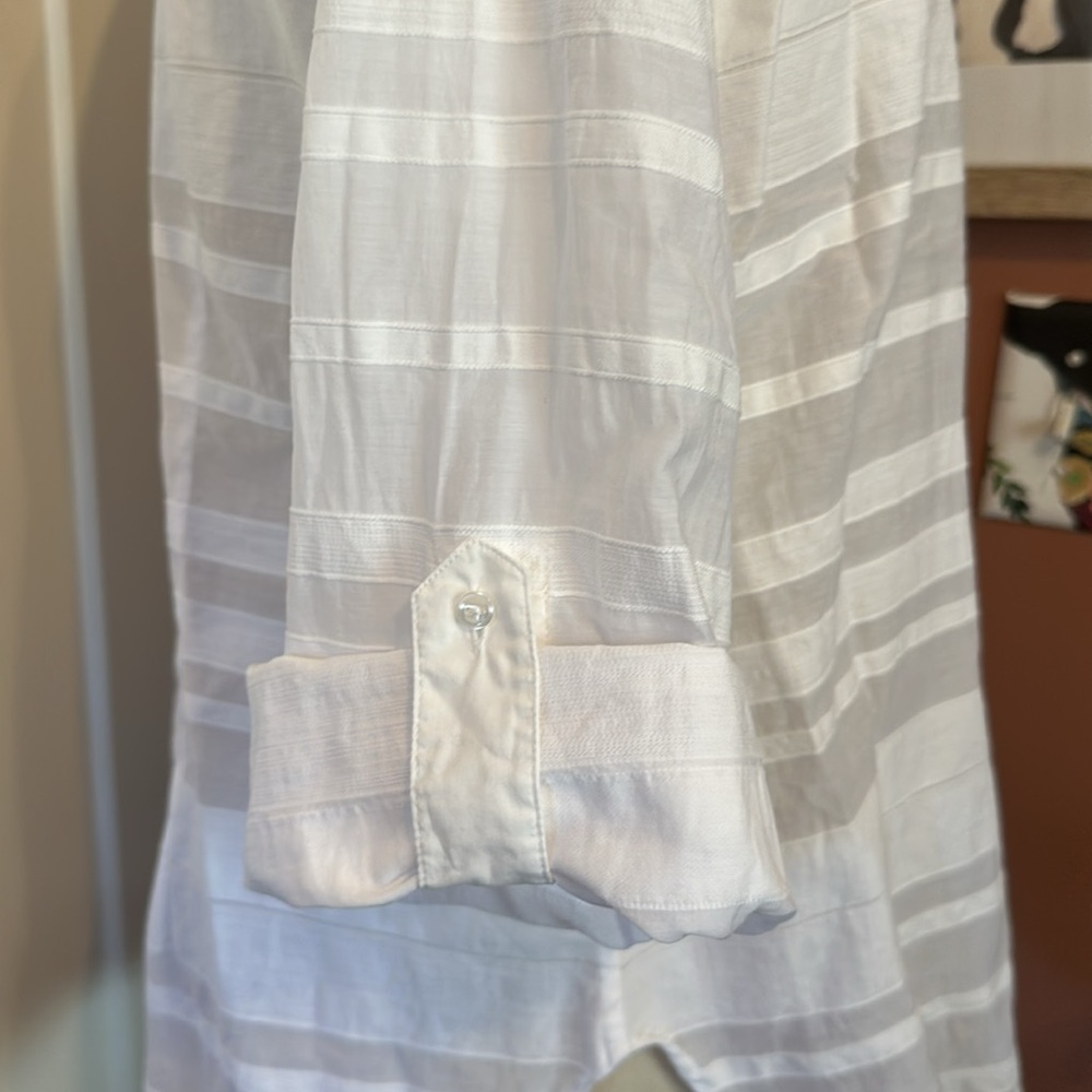 Anne Fontaine Lany White sheer striped pattern Button-Up 10 rolled sleeve Shirt - Picture 5 of 13